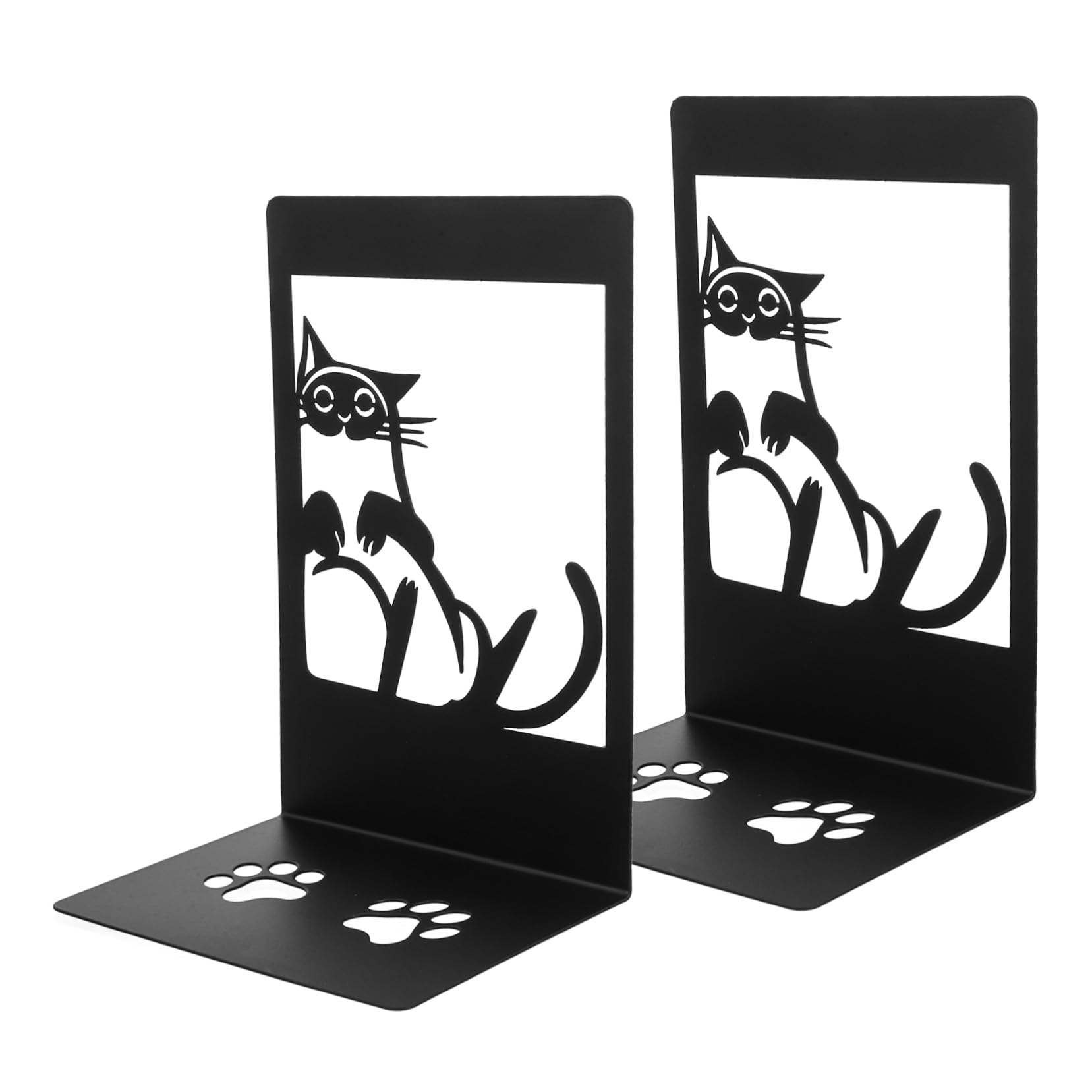 Serre-livres en fer noir chat 2 pièces pour étagères