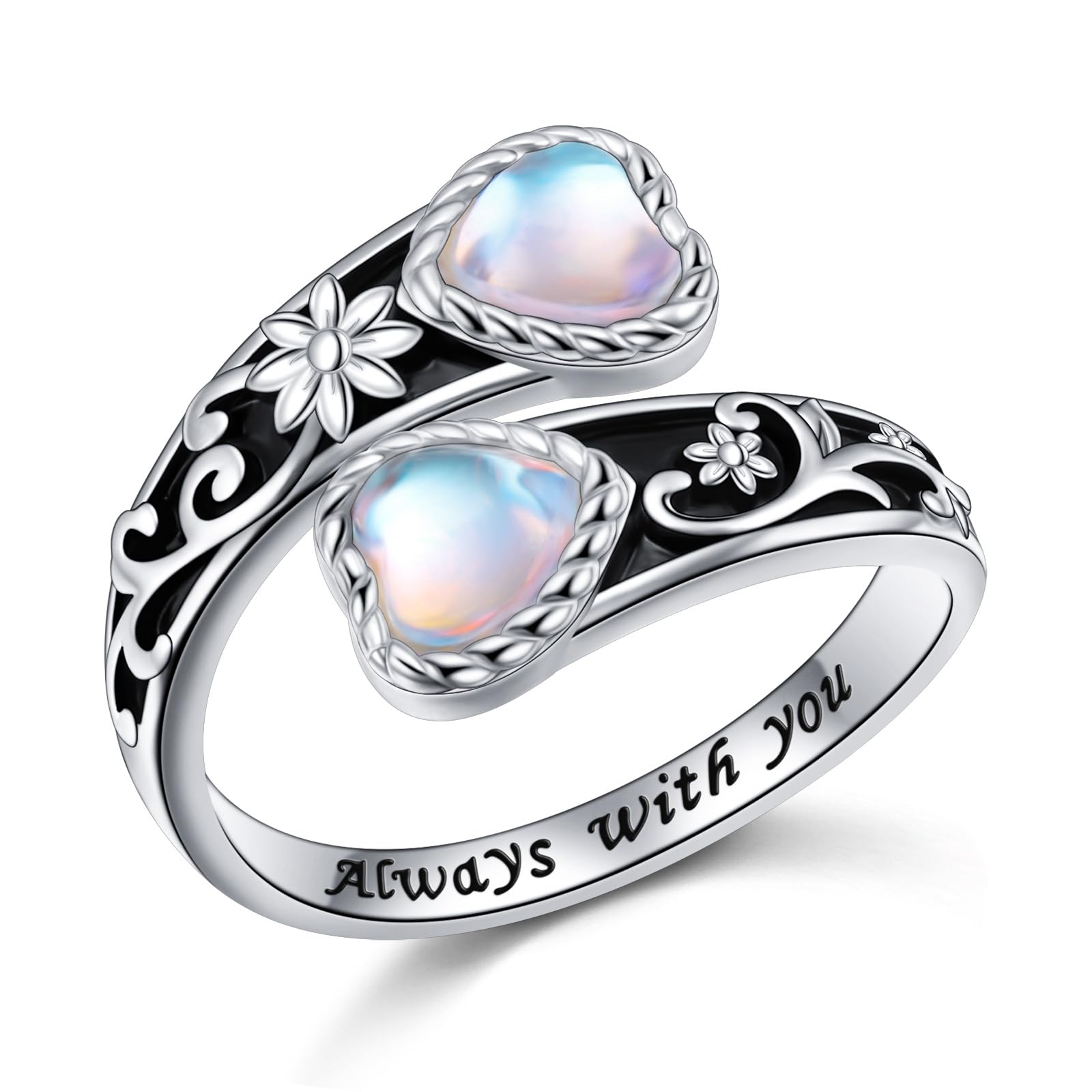 Anillo de plata de ley 925 con forma de corazón y piedra lunar para mujer