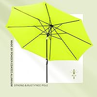 Vista 3 de Tempera Sombrillas de patio a rayas para exteriores, con manivela y botón de inclinación, inclinación automática, 8 varillas de acero, toldo de alta