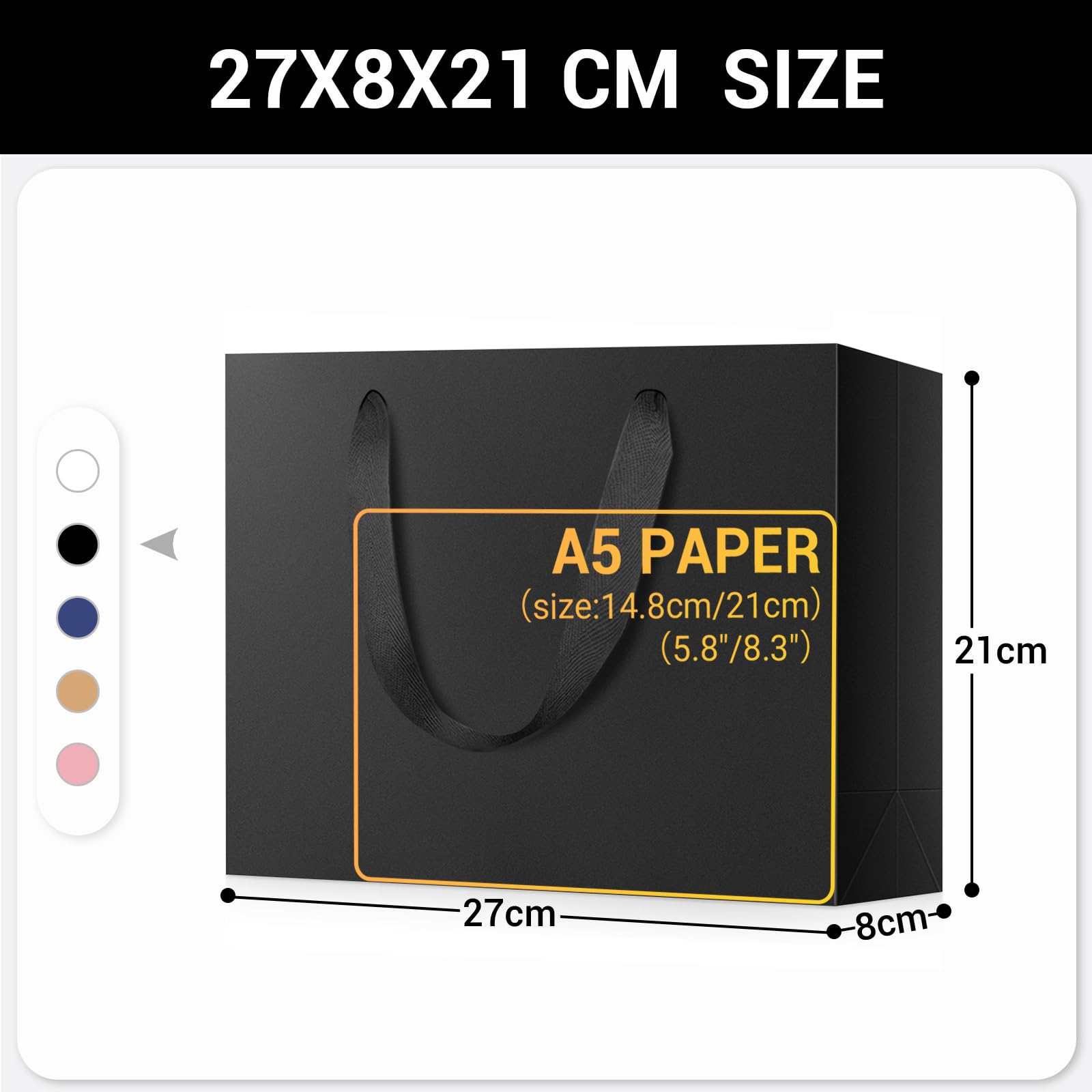 EUSOAR Papiertüten mit Henkel, 50PCS Geschenktasche Schwarz 27x21x8cm | 250GSM Paper Gift Bags, für Geburtstag Hochzeit Weihnachten Vatertag