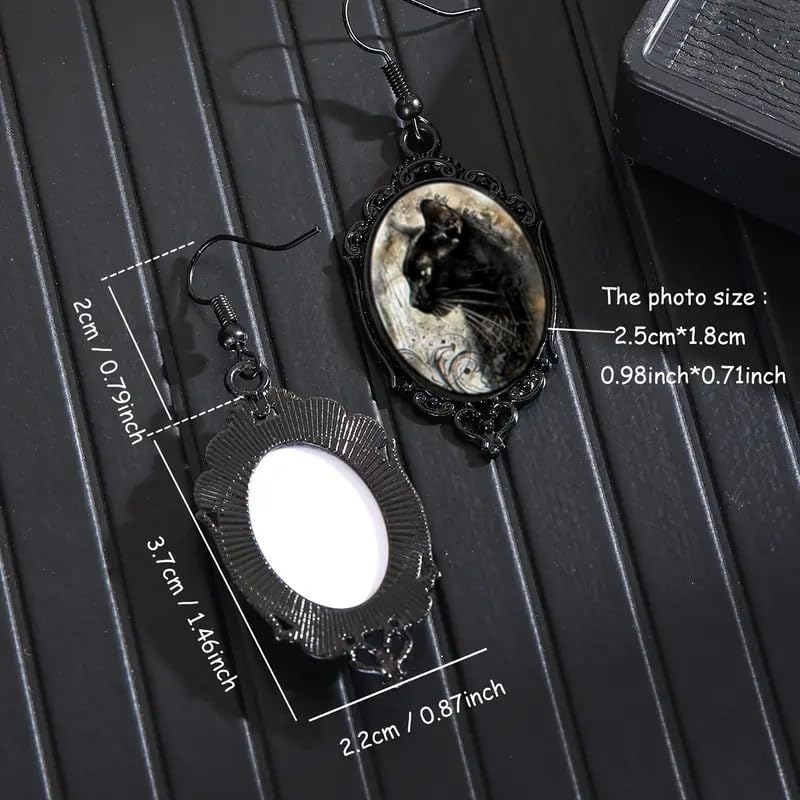 Goth Black Cat Cameo Earrings - Vintage Gothic Black Cat Drop Dangle Earrings - Halloween Witch Costume Accessories Women Jewelry Gift for Women3