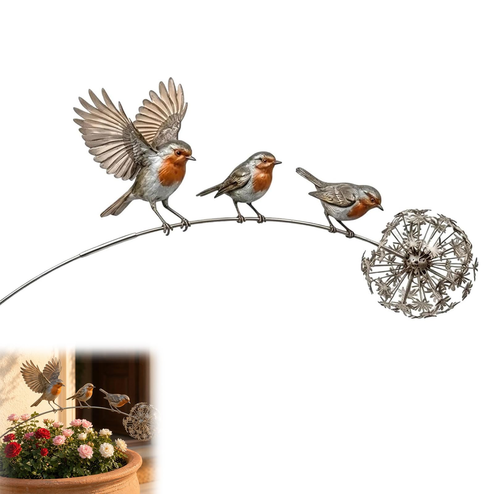 DR.AF Robin Garden Ornaments, Metal Robin Garden Ornament, Rustic Bird Statue Outdoor Decor Garden Ornaments Outdoor Weatherproof Lawn Art Gift for Nature Lovers & Gardeners