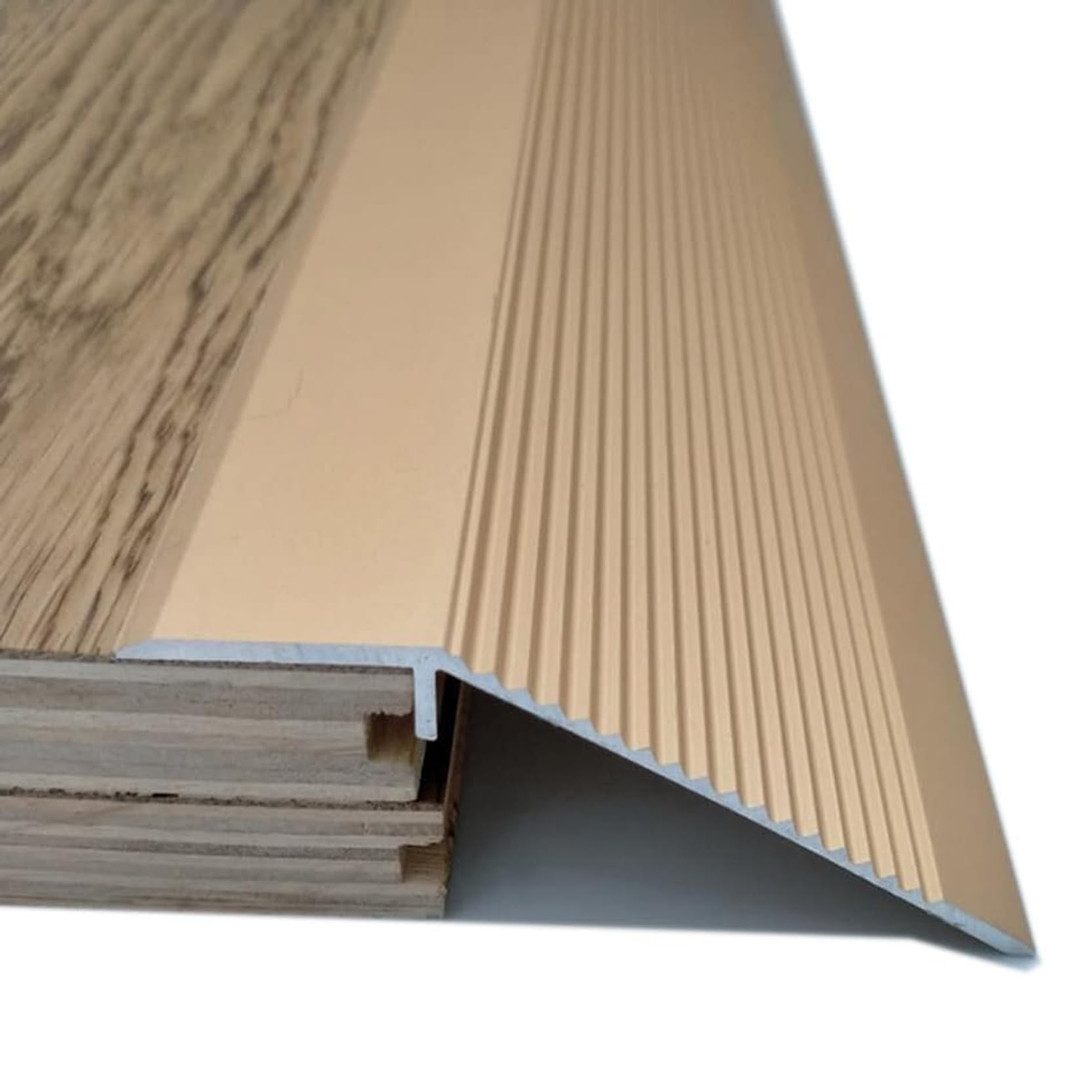 Gouzibhd Rose Gold Fluted Saddle Threshold,Cuttable Floor Transition Strip,Aluminum Doorway Edge Trim,Overlap Edge Reducer,Door Threshold Ramp For Doorways Vinyl Laminate(Color:rose Gold)