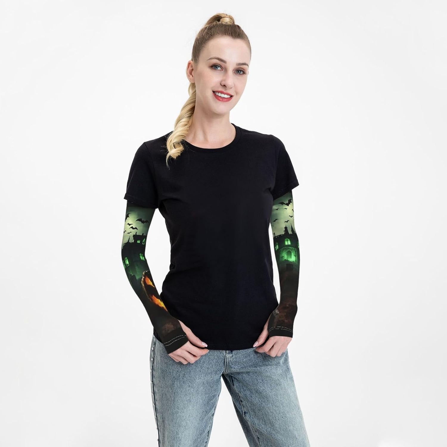 Halloween Horror Arm Sleeves for Men Women Cooling Sleeves UV Blocking Protection Sleeve