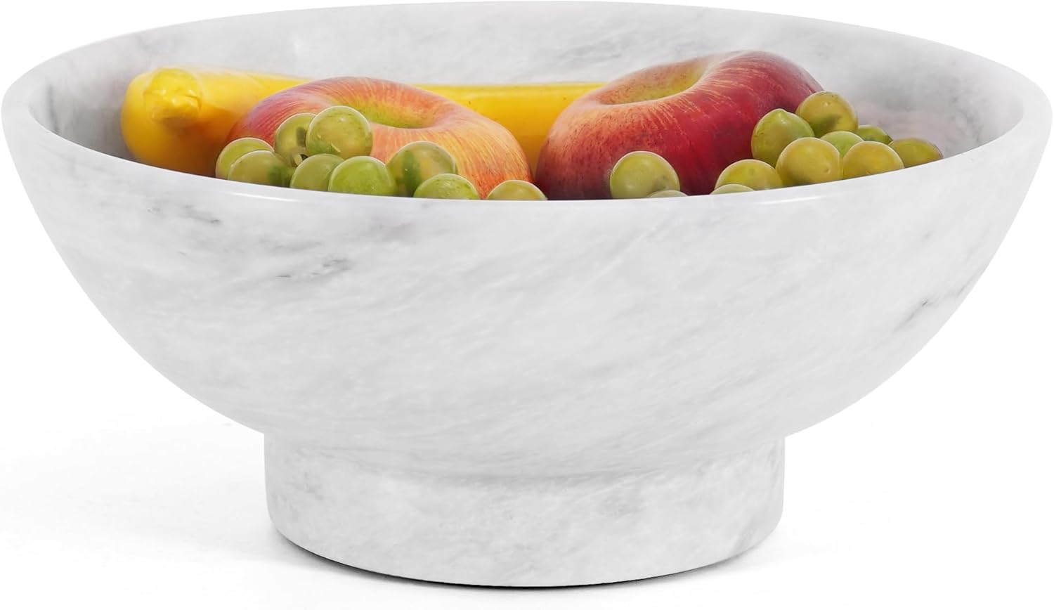 Marble Fruit Bowl For Kitchen Counter White 10" Inch Handmade Fruit Dish, Decorative Bowls For Entryway Table, Modern Candy Bowl For Kitchen Storage