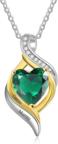 Collar con dije de nombre personalizado con piedra natal, regalos para mamá, abuela, esposa, hija, novia