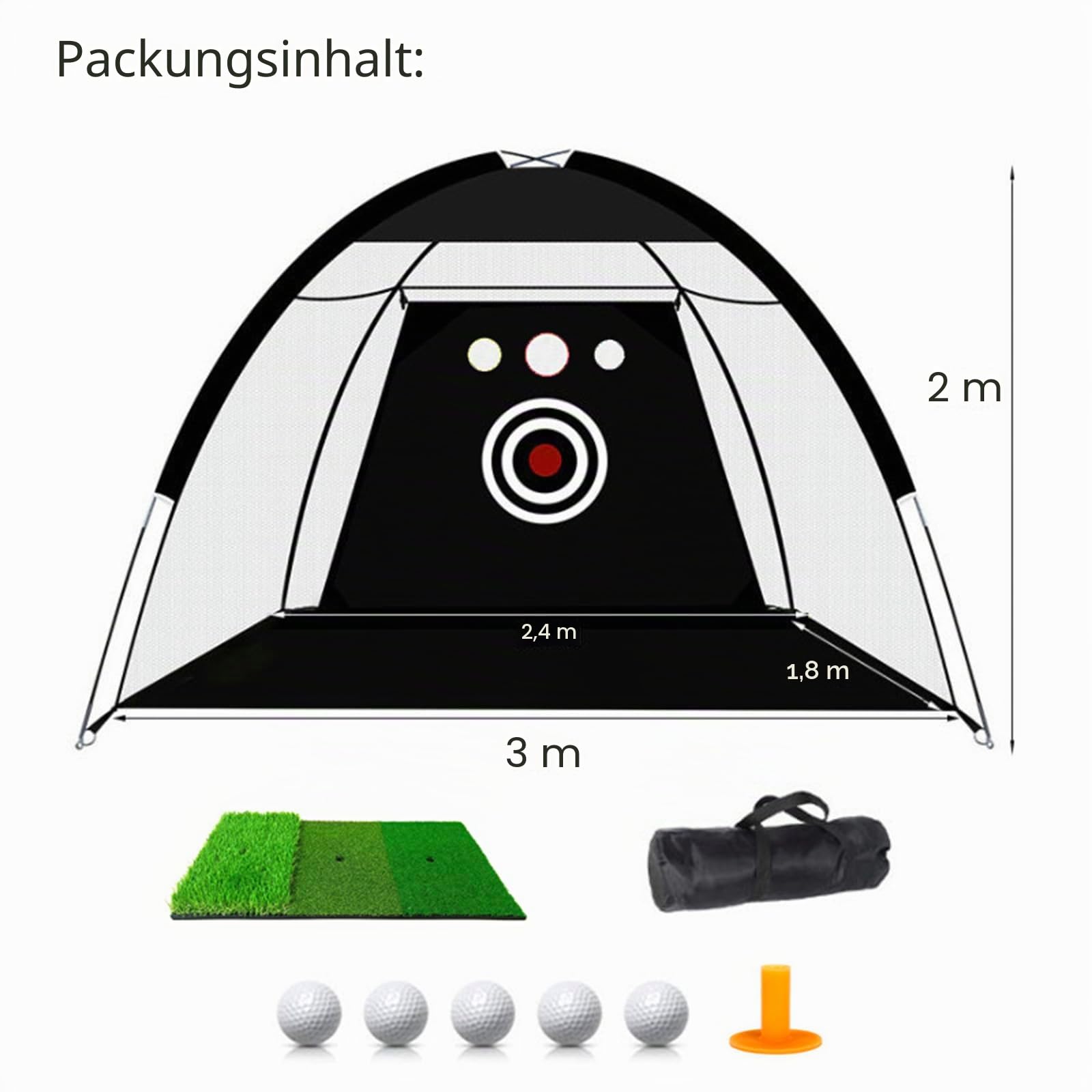 Golf-Übungsnetz, 300 x 200 cm, mit Tri-Turf-Matten-Set, Golf-Trainings-Chipping-Hilfe-Netze mit reduziertem Lärm, Nylon-Ziel