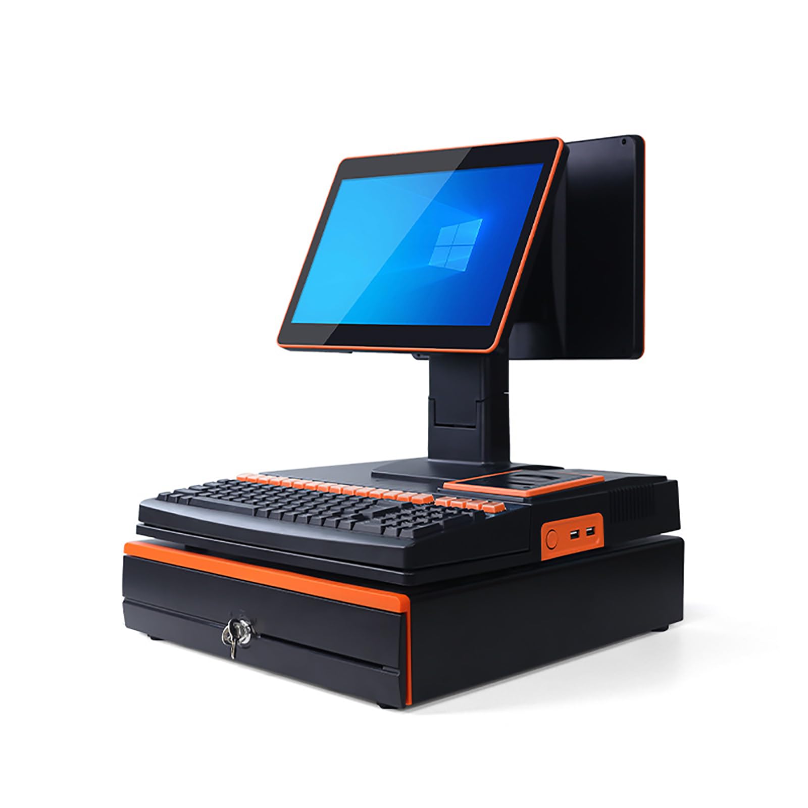 Terminale POS a doppio schermo con stampante integrata, scansione del codice e annuncio vocale per un checkout efficiente nei centri commerciali e nei supermercati