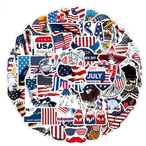 Xunfee USA American Drapeau Stickers Decal 50pcs Crâne Eagle Shark Décalques Ndependence Day Patriotique Auto-adhésif Adhésif pour Adolescents