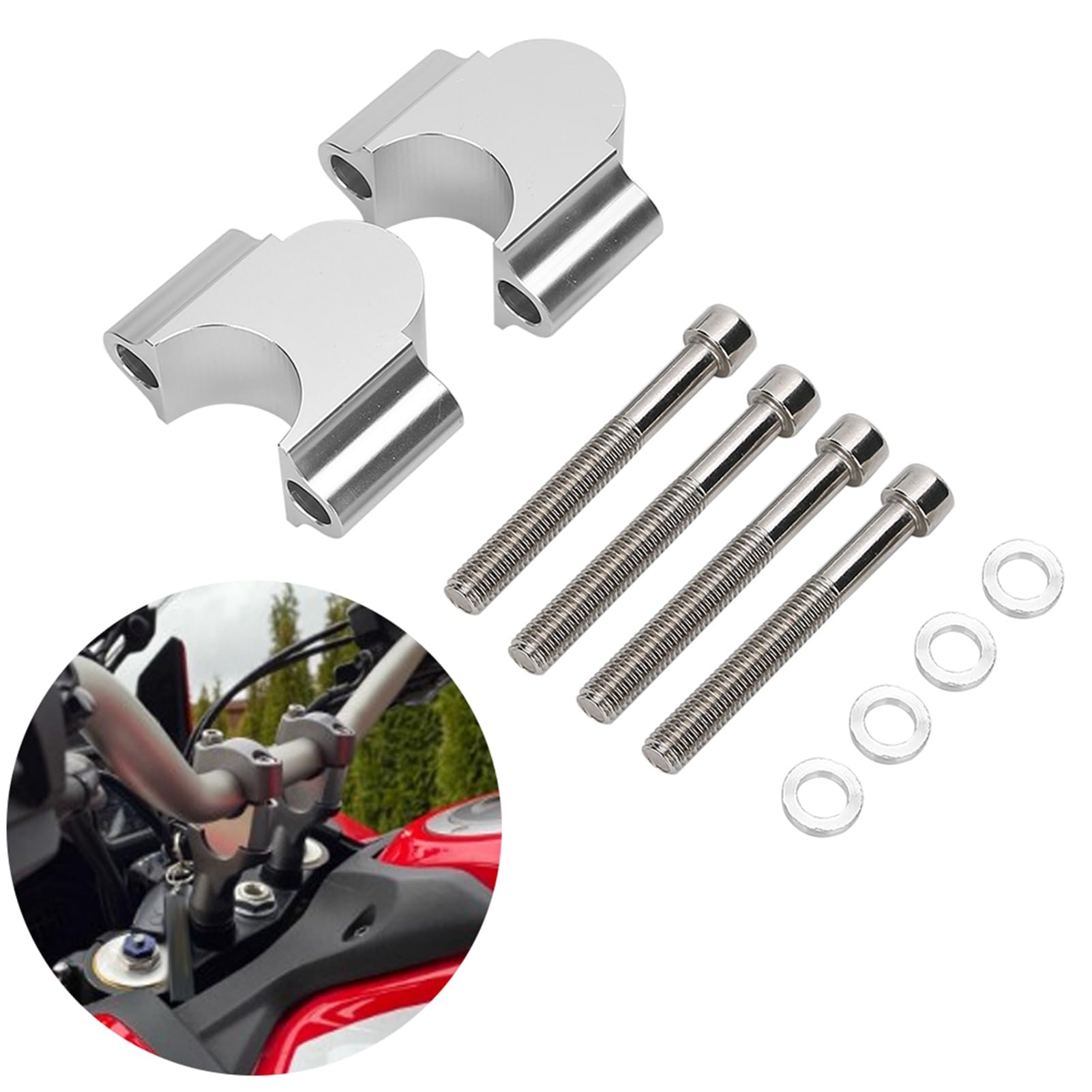 Riser Manubrio, Regolabile Durevole 28MM Premium Morsetto Manubrio Moto Alluminio con 4 Viti X per ATV per Moto Quad(D'argento),maniglia della moto