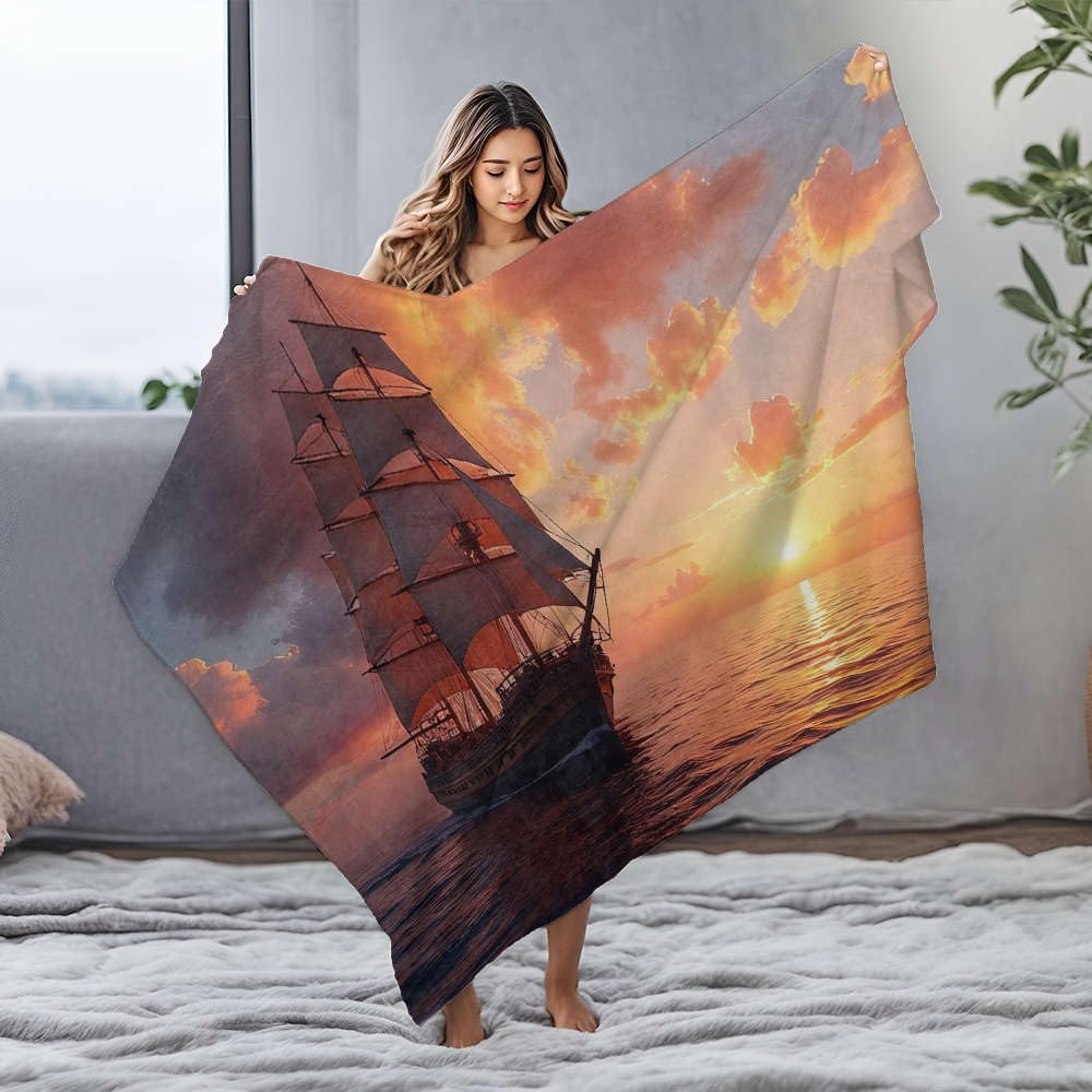 Couverture flanelle bateau voile grand plaid canapé salon