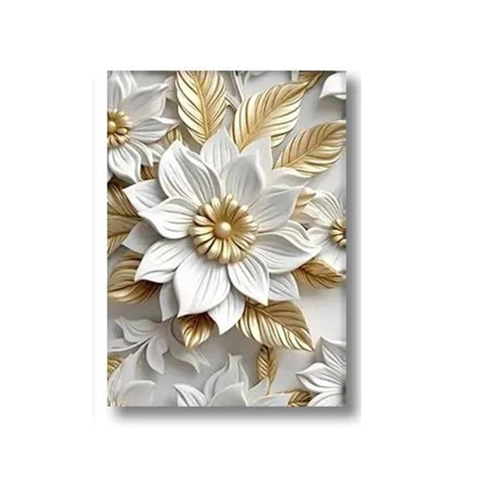Tableau Déco Nature fleur blanche et feuilles d'or pour sublimer un salon chaleureux