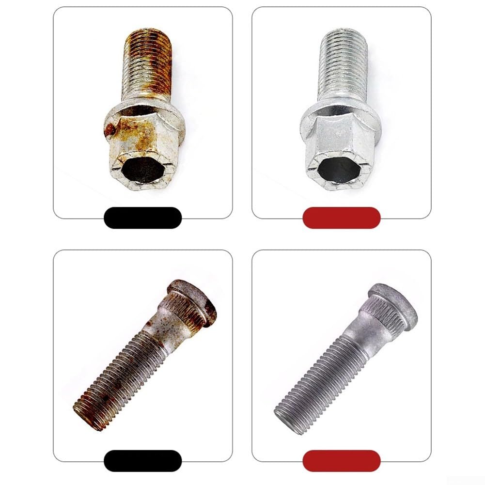 Kit de 15 cepillos limpiadores de óxido para pernos de rueda diseñados para tamaños de pernos de 12 mm, 13 mm, 14 mm, 16 mm, 22 mm, 28 mm y compatibilidad con taladros