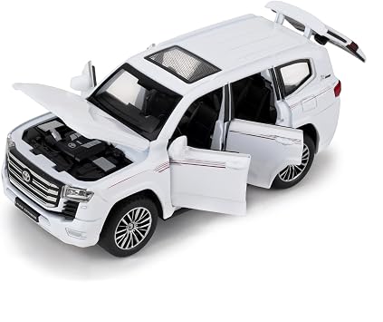 1:32 Scale Diecast SUV Model Compatible with Land Cruiser LC300, Zinc Alloy Pull Back Off-Road Vehicle with Light & Sound, Birthday Gift for Kids Boys Girls & Adult, White