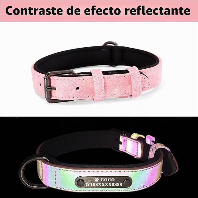 Foto 3 de 7 de TINGFAWU Collares de Perro Personalizados, Collar de Cuero Reflectante para Perro