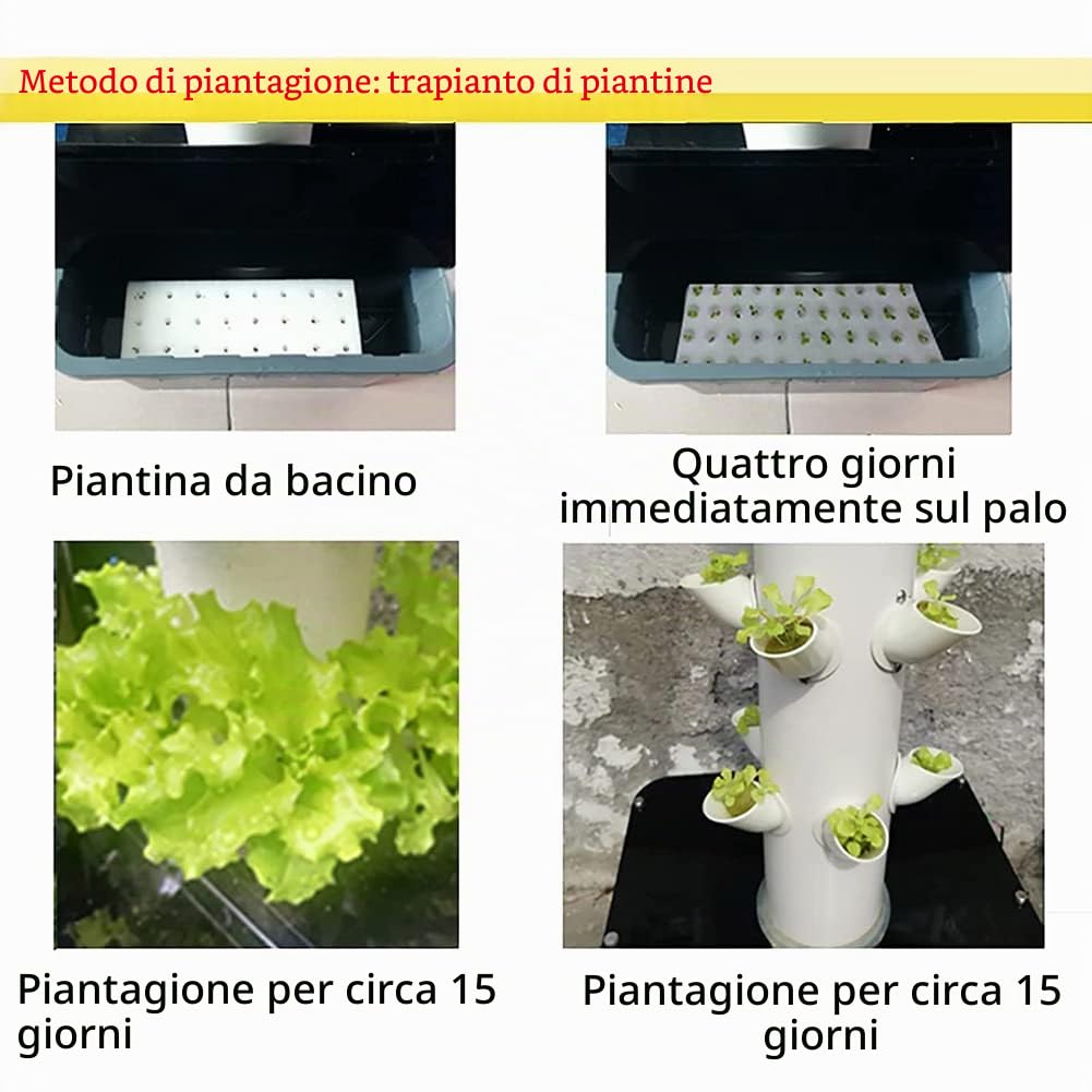 Torre idroponica, Kit sistema di coltivazione idroponica, Sistema di coltivazione indoor Torre di coltivazione verticale, 15 strati 45 siti di piante con pompa Serbatoio dell'acqua mobile per erbe