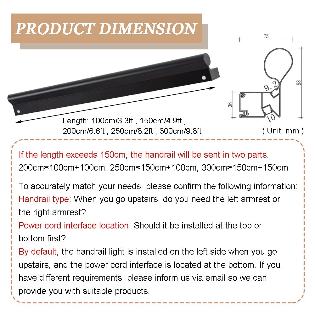 Aluminiowa balustrada LED z czujnikiem ciała, zestaw Luminescencyjny poręcz do wejścia do werandy na zewnątrz (biała, 100 cm / 3.3ft) - inteligentne oświetlenie Solut