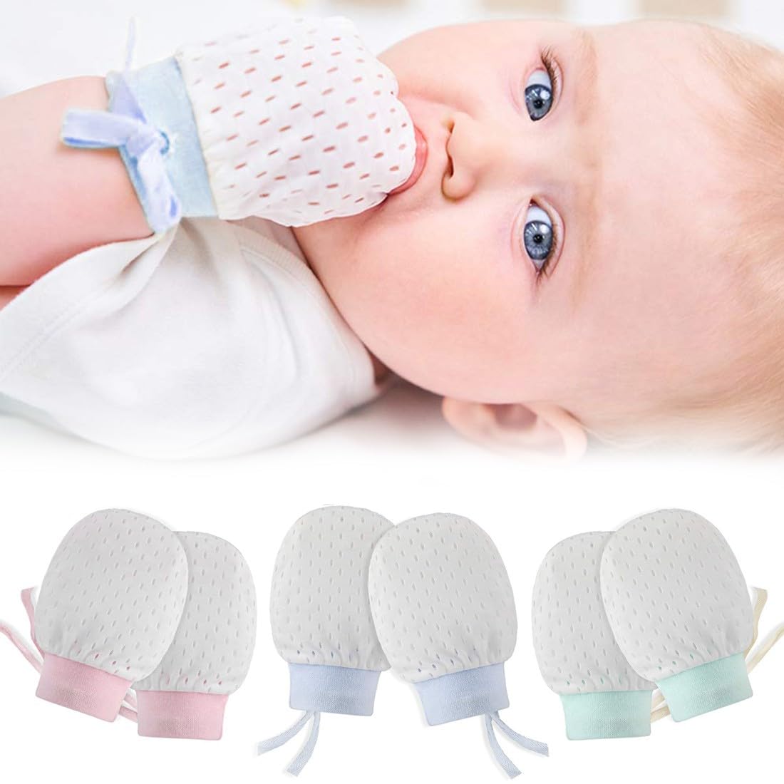 Guanti Antigraffio Per Neonati - 3 Paia In Cotone Morbido Per Bambini 0-18 Mesi