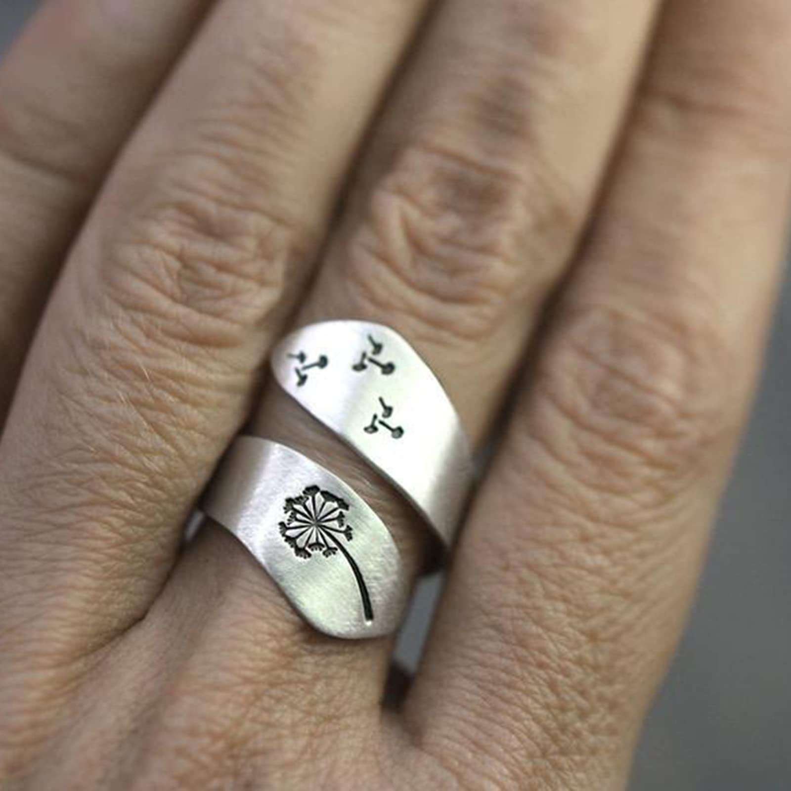 Anello dente di leone Dente di leone Anello aperto regolabile Unico Fidanzamento Anniversario Wrap Anello a fascia aperta per le donne Uomini Dainty Finger Jewelry Argento