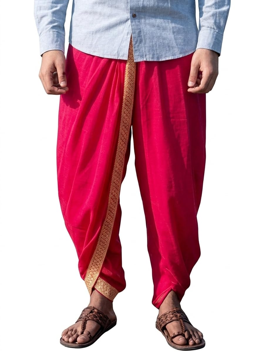 niira Dhoti Drapers Border Dhoti for Men & Women (Unisex) | Traditional Ethnic Wear | Lightweight & Comfortable for Festivals, Puja, Wedding & Cultural Occasions (Free Size)-picture-54