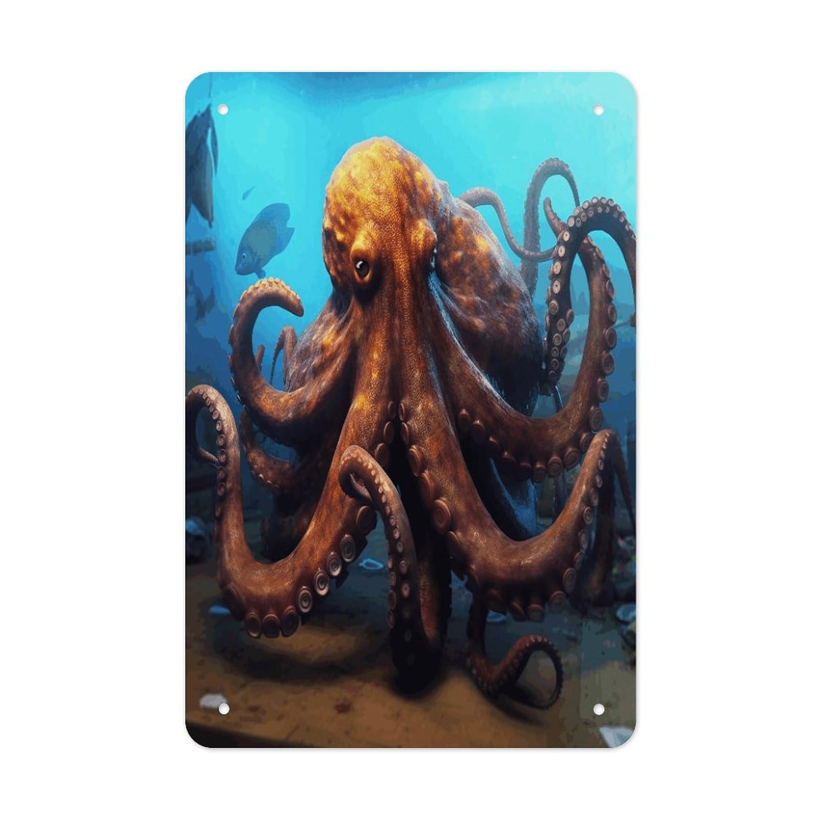 Huge Octopus Metal Tin Sign Funny Vintage Metal Signs Metal Art Poster Man Cave Decor Retro Tin Sign for Home Office Kitchen Bar Cafe Garden Wall Decor 11.8 X 7.9 Inch