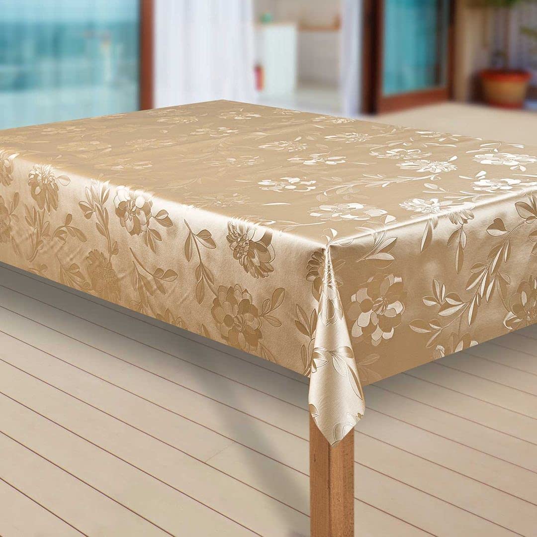 laro Wachstuch-Tischdecke, Dahlien Gold Beige, 140x1000 cm | Abwaschbar, PVC, Wasserabweisend, Eckig, Meterware