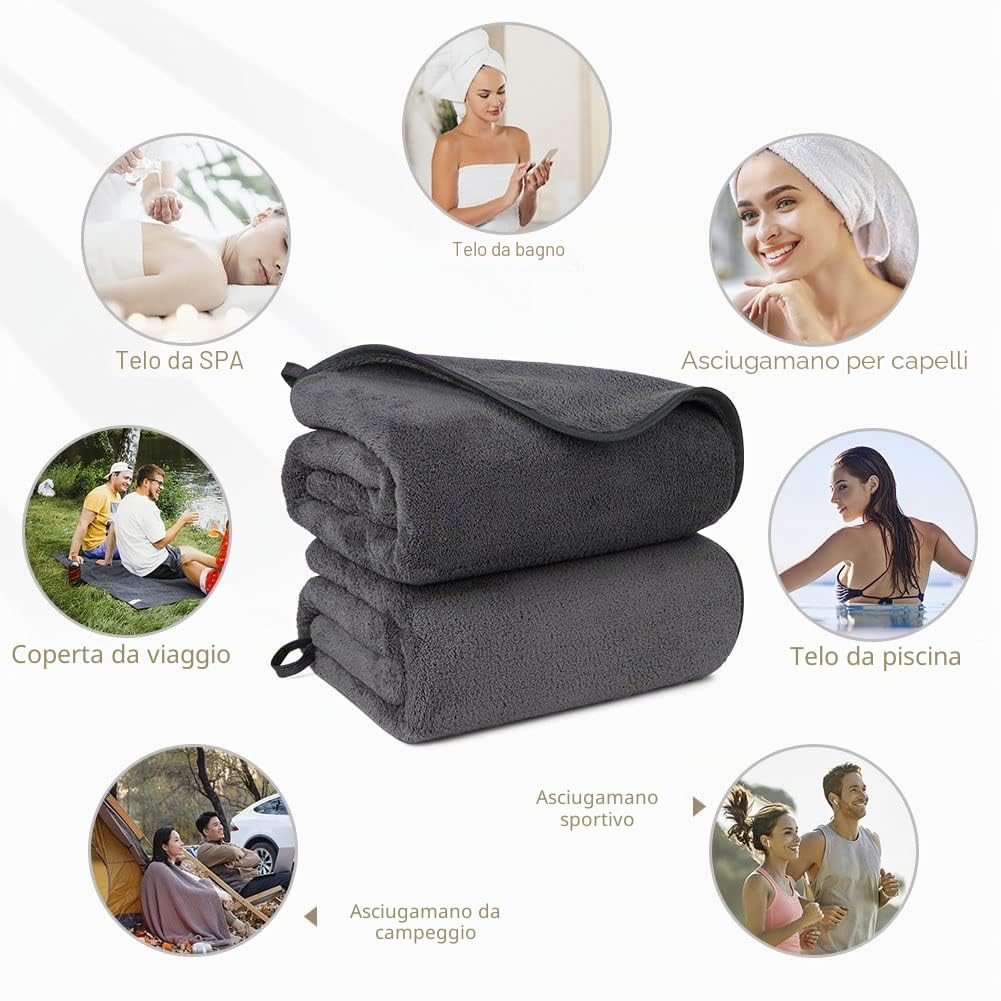 Orighty Set Asciugamani da Bagno (68 x 137 cm) Morbidi in Microfibra, Altamente Assorbenti per Sport, Yoga, SPA, Fitness - Grigio