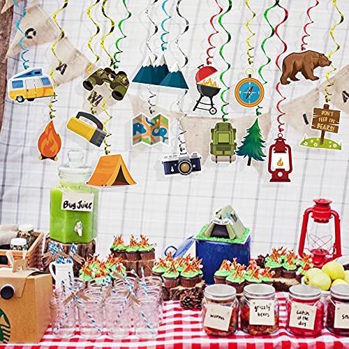 Camping Hanging Swirl Party Decorations 30 Pack Foil Ceiling Hanging Streams Party Supplies Banner Decor For Kids Camping Adventure Bear Birthday Celebrating Party Events Baby Shower Room Wall Decor #TOP6