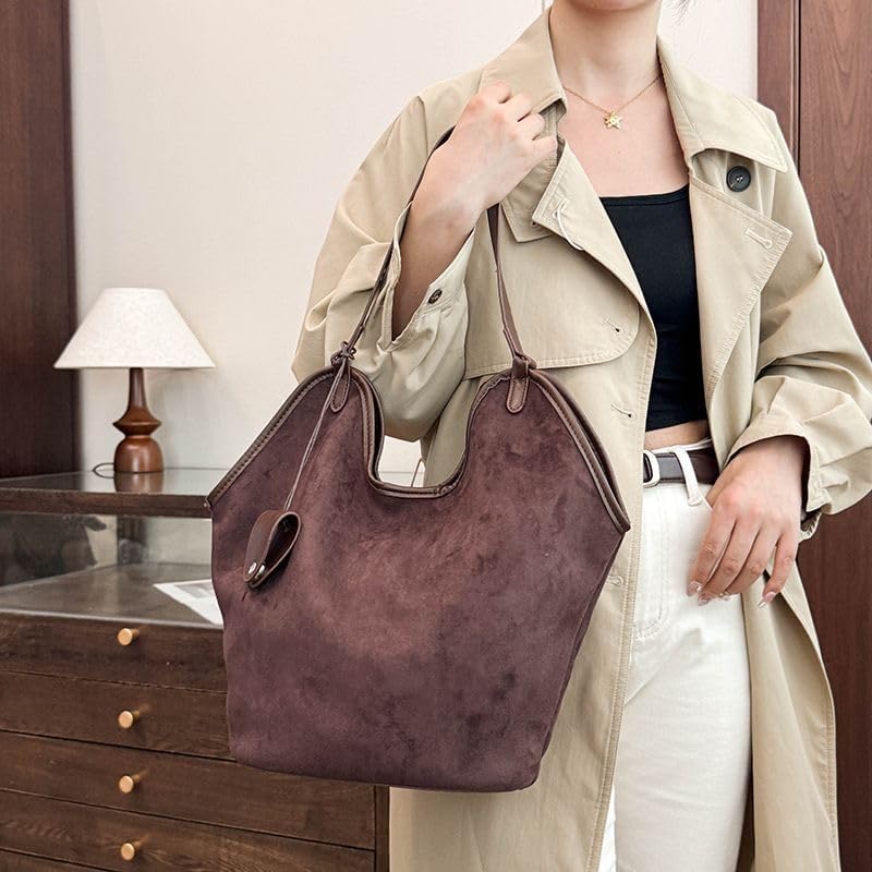 Slouchy Suede Hobo Tote Bag for Women Trendy Suede Purse Large Capacity Shoulder Handbag Retro Satchel 2026 - Image 3