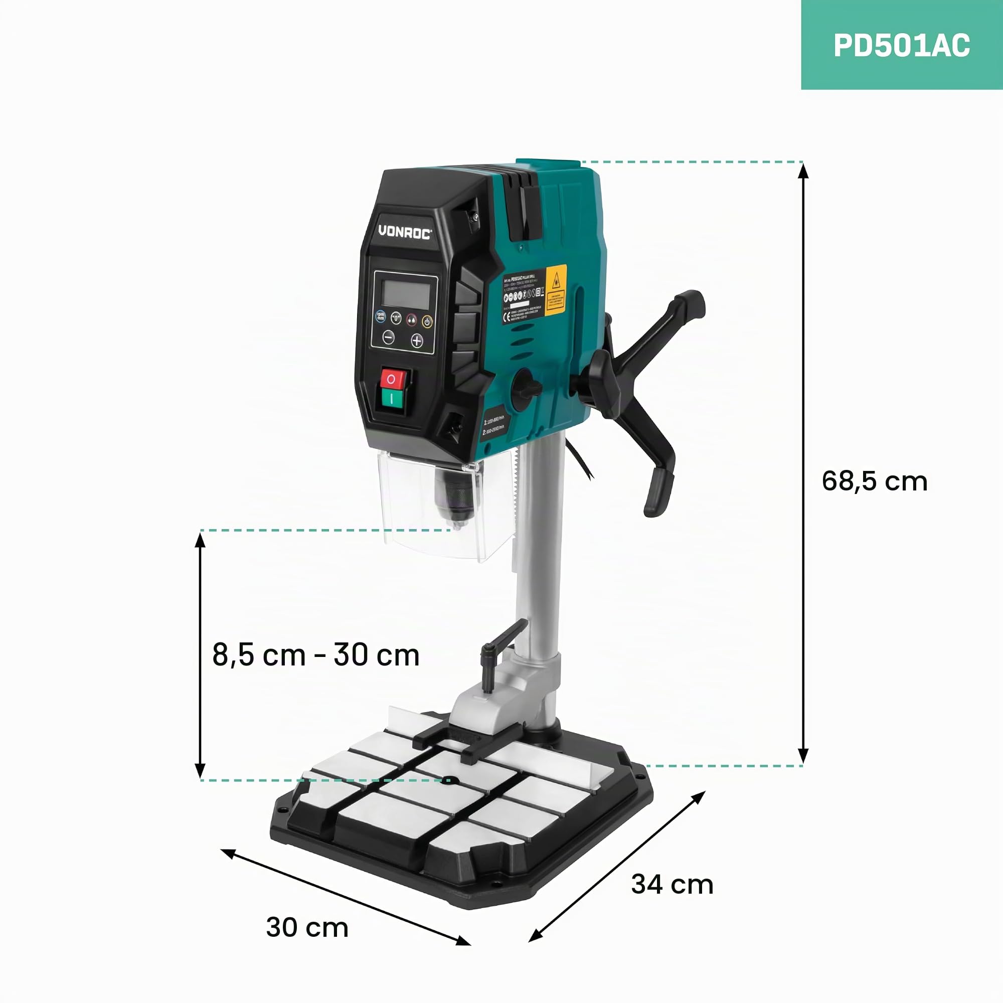 Taladro de columna 900W - Con panel de control digital y pantalla LCD | Incl. Accesorios