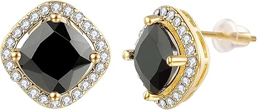Miniatura 7 de Yoursfs Pendientes de tuerca Cz para mujer aretes de halo chapados en oro de 18 quilates para orejas perforadas aretes hipoalergénicos simples