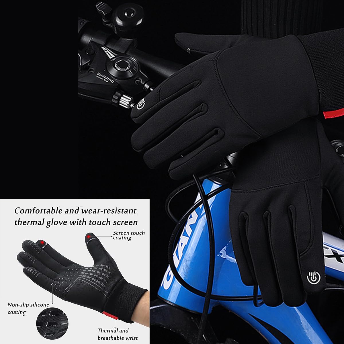 Gants d'hiver écran tactile chauds imperméables antidérapants pour hommes femmes vélo randonnée ski escalade