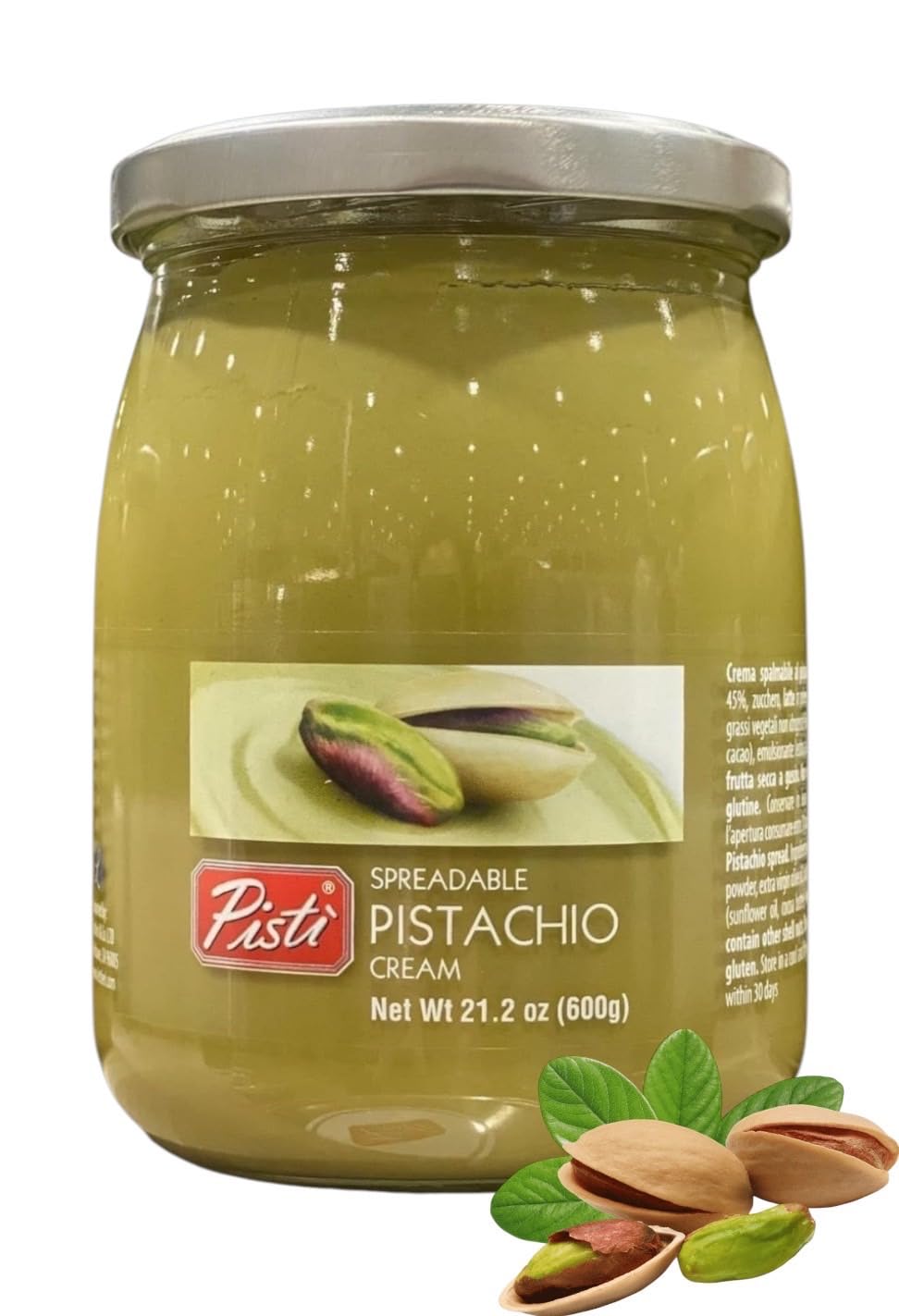 PistiPistachio Cream Spread 600g - Sweet and Velvety - Made in Sicily - Italian Artisan Gourmet Food for Baking, Desserts, Cooking or on Bread - (Each Jar Comes in Original Box)