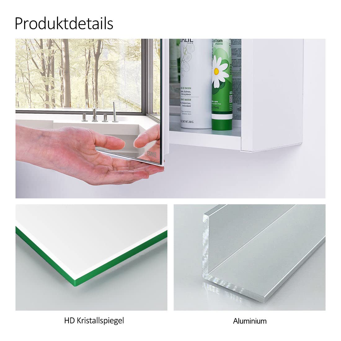 EMKE Spiegelschrank Bad, Badezimmer Spiegelschrank mit Spiegel, 75x65cm Badschrank Wandschrank mit höhenverstellbaren Glasablage (Weiß Mattiert)