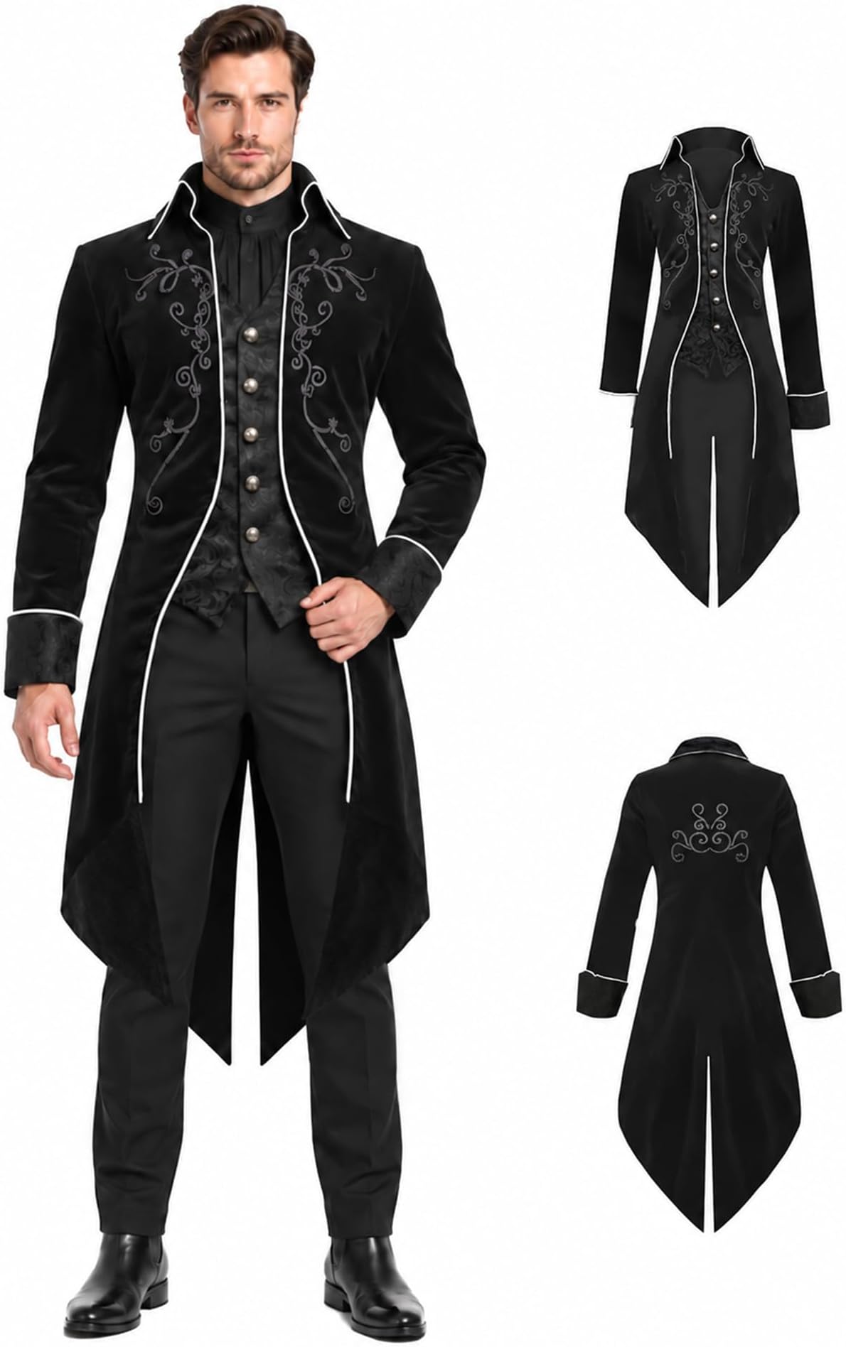 Mens Renaissance Pirate Halloween Costume Vampire Jackets Tailcoat