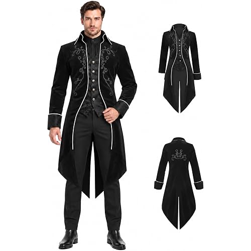 SIAEAMRG Mens Renaissance Pirate Halloween Costume Vampire Jackets Tailcoat