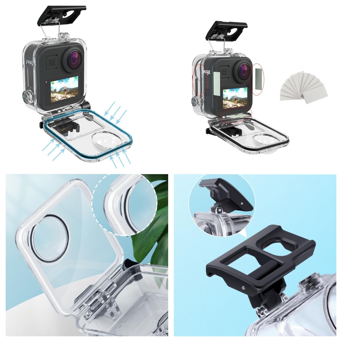Caja de Carcasa Impermeable para Gopro MAX Acción Cámara, Carcasa Protectora de Buceo bajo el Agua 30M con Soporte Accesorios