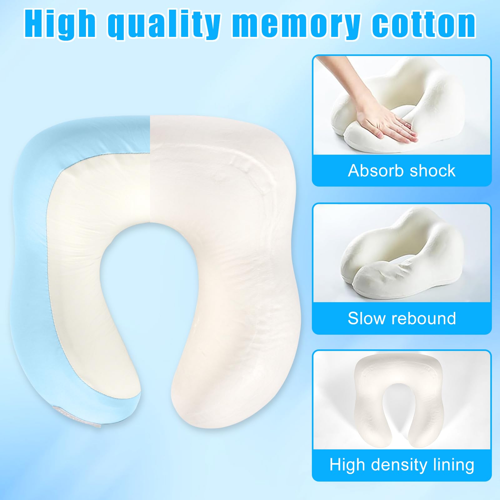Cuscino da Viaggio Aereo, Cuscino Cervicale Memory Foam Ergonomico a Forma di U con Federa in Ice-Seta, Ideale per Auto Treno Ufficio, Incluso Maschera per Dormire e Tappi per le Orecchie