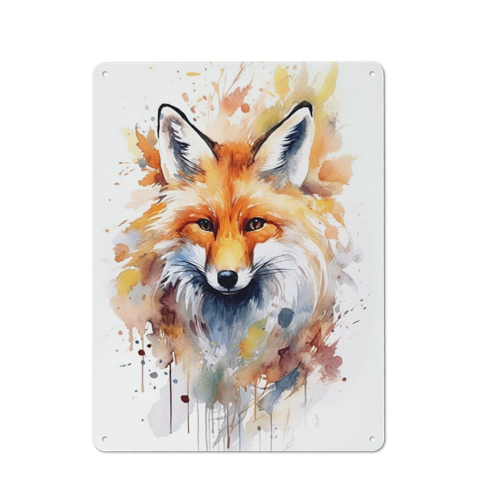 Junmoney Red Fox Watercolor Retro Metal Sign 40X30cm For Café Or Home Bar, For Home Interiors, Feature Walls And Decorative Displays