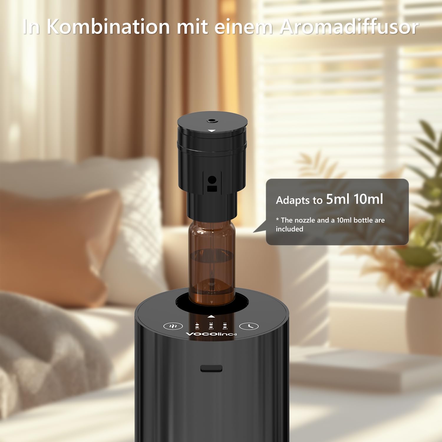 Diffusore senza acqua per oli essenziali, Mini diffusore portatile per aromi, Aromaterapia, Zerstäuber, con 10 ml di olio profumato per hotel, 1/2/4H/Timer, 3 livelli di nebbia per casa, stanza, auto