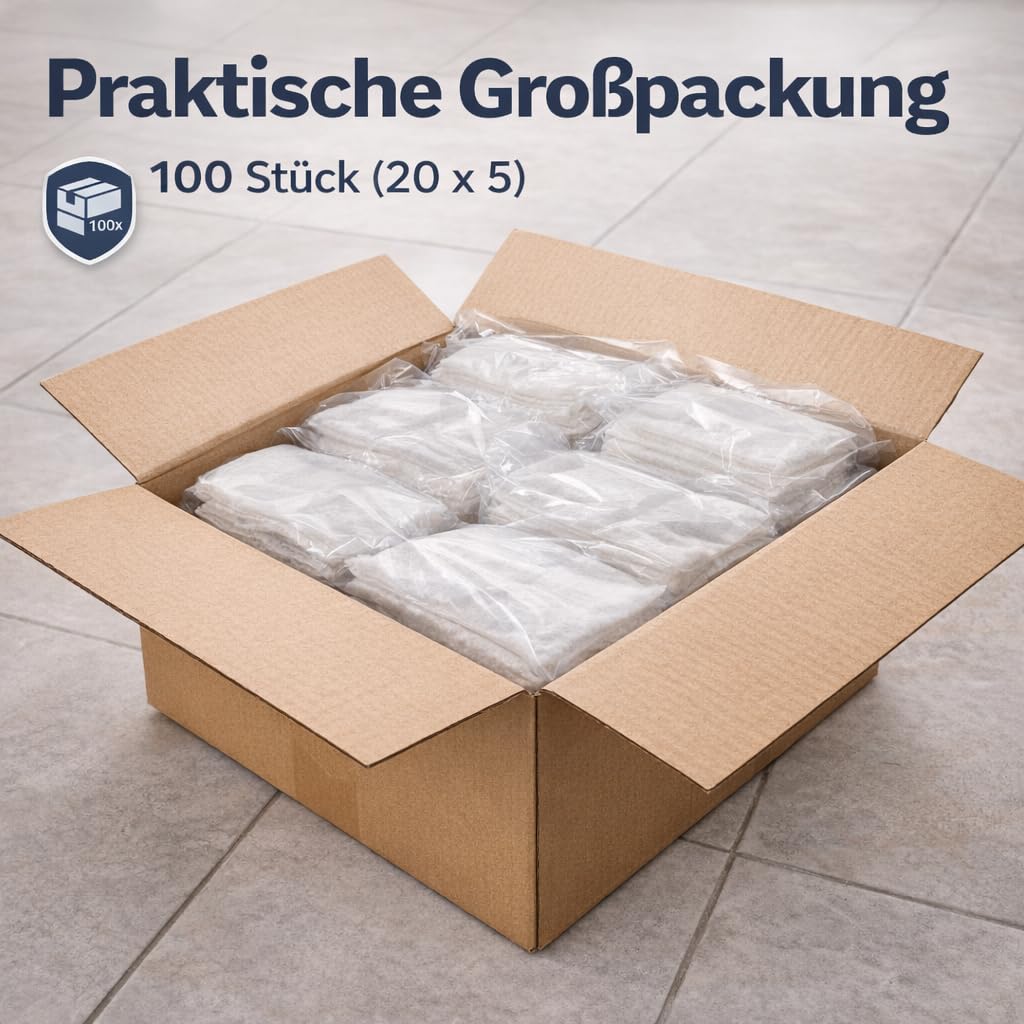 Fregona desechable de 42 x 13 cm – 100 unidades (20 x 5) en caja – Alta absorción > 250 ml – 3 capas de microfibra – para gastronomía, industria y limpieza – 2,3 kg aprox