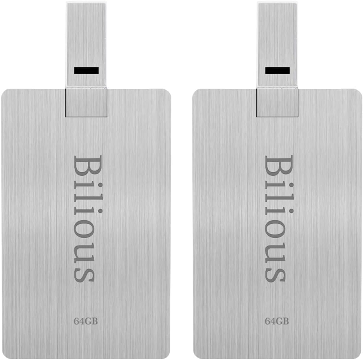 Bilious USB Flash Drive, 2PCS 64GB Metal Credit Card Bank