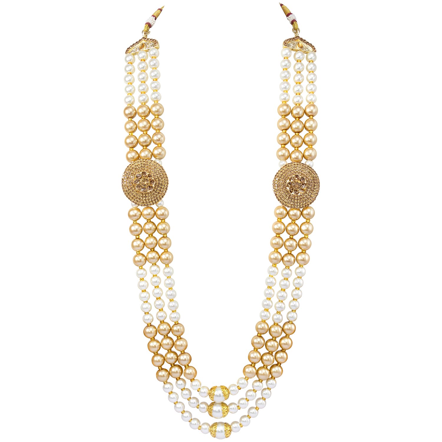Gold Plated Champagne Beads Studded Ethnic Sherwani Maala Haar Necklace Traditional Fancy Groom's Jewellery Gift for Men