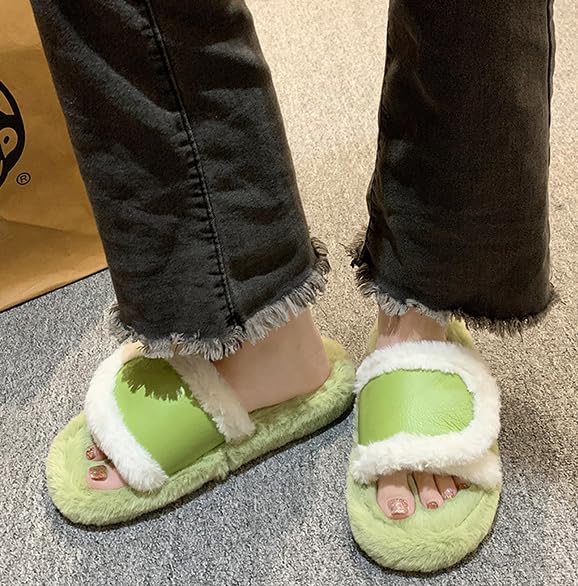 Women's Open Toe Fuzzy House Slippers Cute Sandals Slip on Slides Men Slippers for Bedroom Indoor Outdoor4
