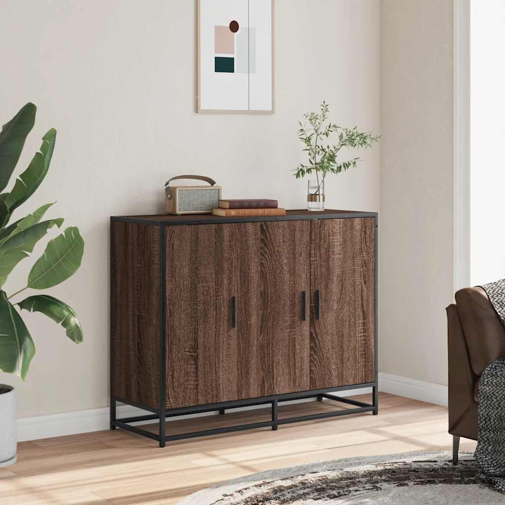 Credenza marrone effetto rovere, 94 x 35 x 76 cm, comò in metallo