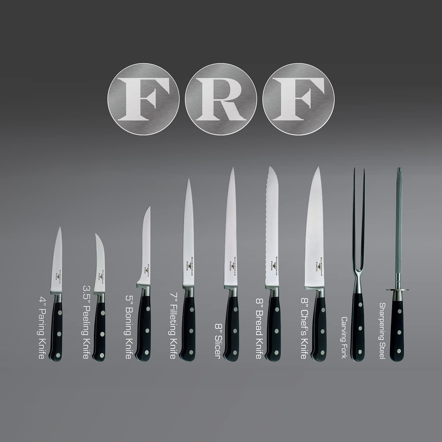 Rockingham Forge Juego de Cuchillos Profesionales de Cocinero, Contiene 9 Cuchillos de Cocina y 1 Estuche Para Cuchillos, CS-9009/10