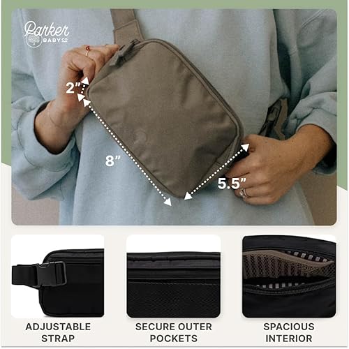 Miniatura 4 de Parker - Riñonera portátil para pañales para bebés, bolsa cruzada para mamás, "Bolsa de cinturón de abedul", Gris, Riñonera