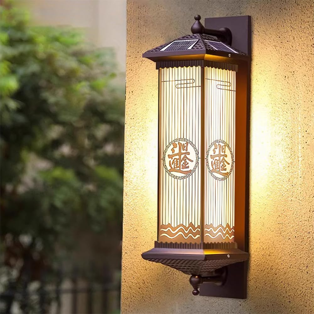 KXEcoLife Contemporary Solar Outdoor Wall Lamp Simplicity Waterproof Balcony Hallway Courtyard Villa Hotel Gate Lights (B H58CM Solar)
