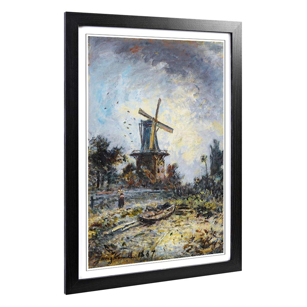 Big Box Art Framed Print of Johan Jongkind Windmill Design | Wall Art Picture | Home Decor for Kitchen, Living, Dining Room, Bedroom, Hallway, Office, Black, A2 / 24.5x18 Inch / 62x45cm