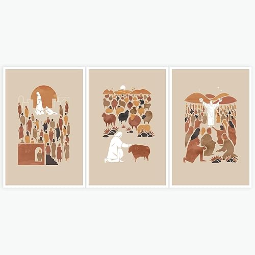 FBKDVC Juego de 3 lienzos cristianos para pared, decoración de pared de pastor de Jesús, historias bíblicas, póster bohemio, escuela dominical,